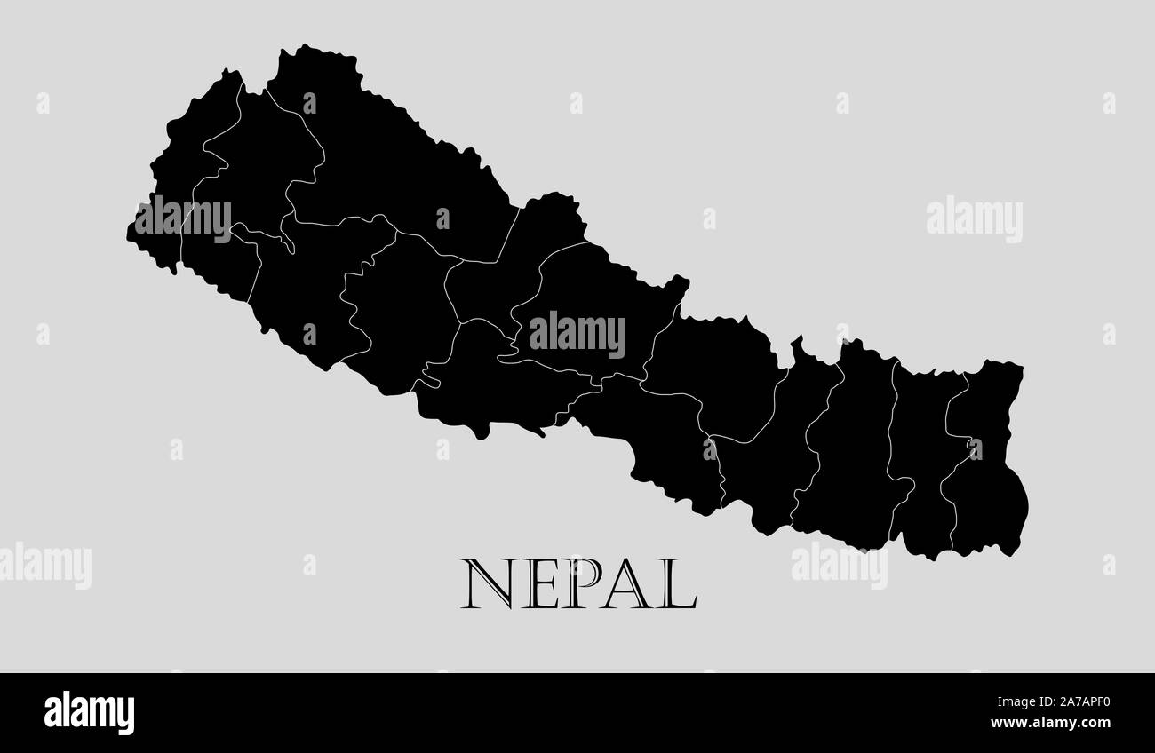 Il Nepal nero mappa su sfondo grigio chiaro. Nero mappa Nepal - illustrazione vettoriale. Illustrazione Vettoriale
