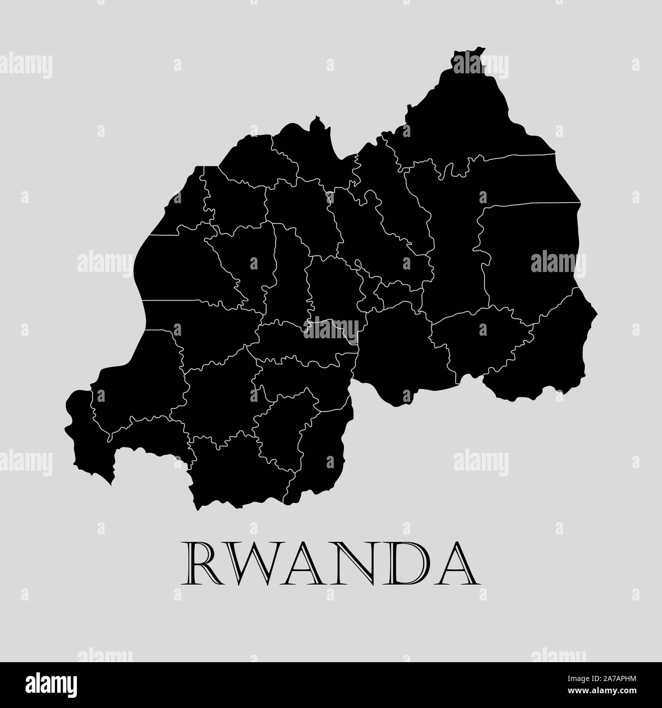Ruanda nero mappa su sfondo grigio chiaro. Nero mappa Ruanda - illustrazione vettoriale. Illustrazione Vettoriale