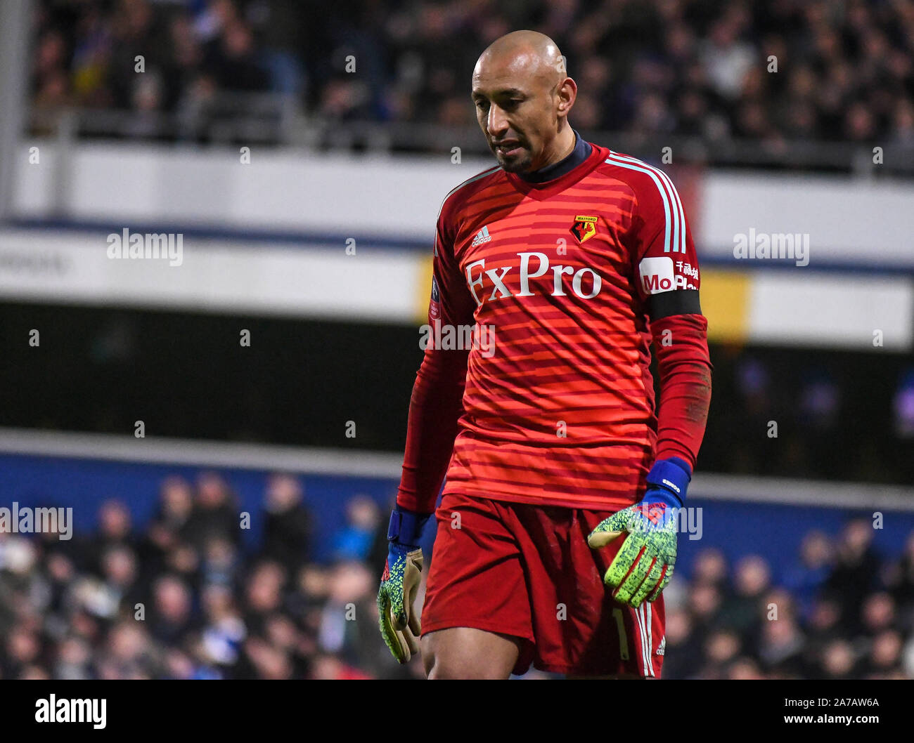 Londra, Inghilterra - 15 febbraio 2019: Heurelho Gomes di Watford mostrato durante il 2018/19 FA Cup quinto round gioco tra il Queens Park Rangers FC e Watford FC a Loftus Road Stadium. Foto Stock
