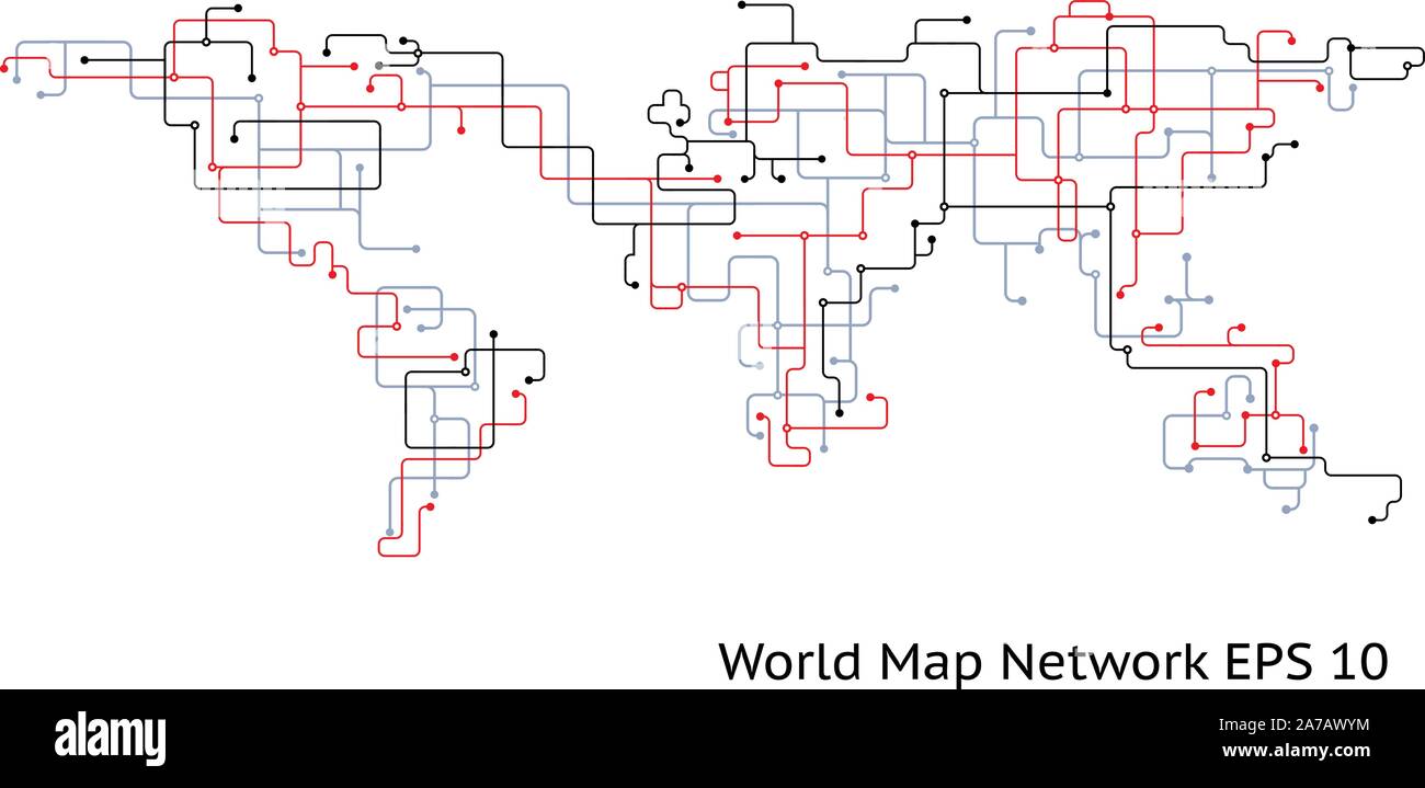 Mondiale della Terra mappa schema di rete - raggruppate facili da modificare Illustrazione Vettoriale