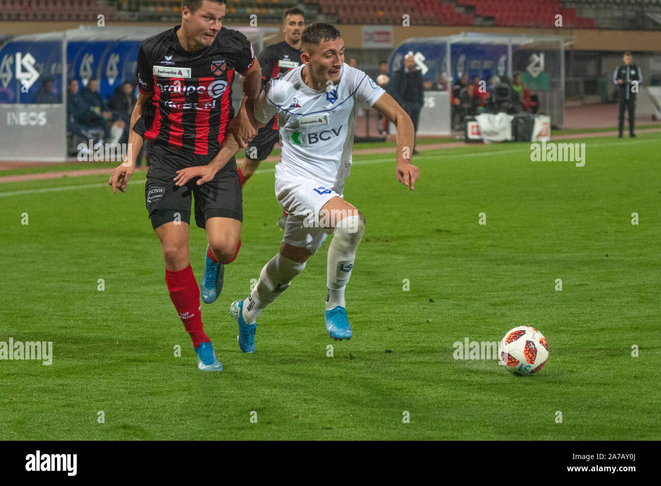 Losanna, Svizzera. 31 ott 2019. Turkes Aldin di Losanna Sport Lo Sport in azione durante la partita della Swiss Football Cup tra sport di Losanna e Neuchâtel Xamax. Losanna Sport vince 6-0. (Foto di Eric Dubost/Pacific Stampa) Credito: Pacific Press Agency/Alamy Live News Foto Stock