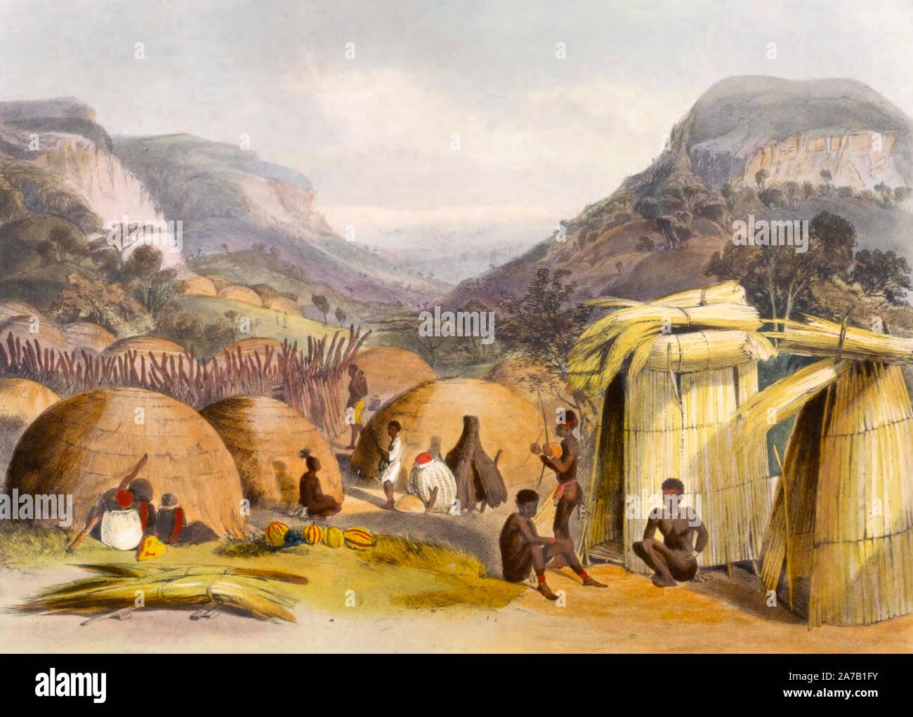 Kraal Inanda, Natal, Sud Africa, circa 1849 Foto Stock