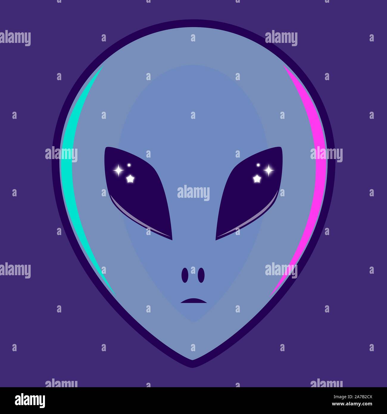 Testa alien con star Occhi e riflessi di luce Illustrazione Vettoriale