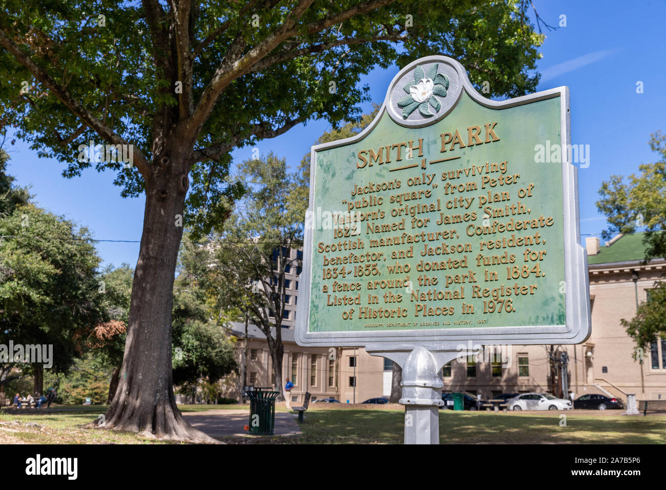 Jackson, MS / STATI UNITI D'America - 24 Ottobre 2019: Smith Parco marcatore storico nel centro cittadino, Jackson, in Mississippi Foto Stock