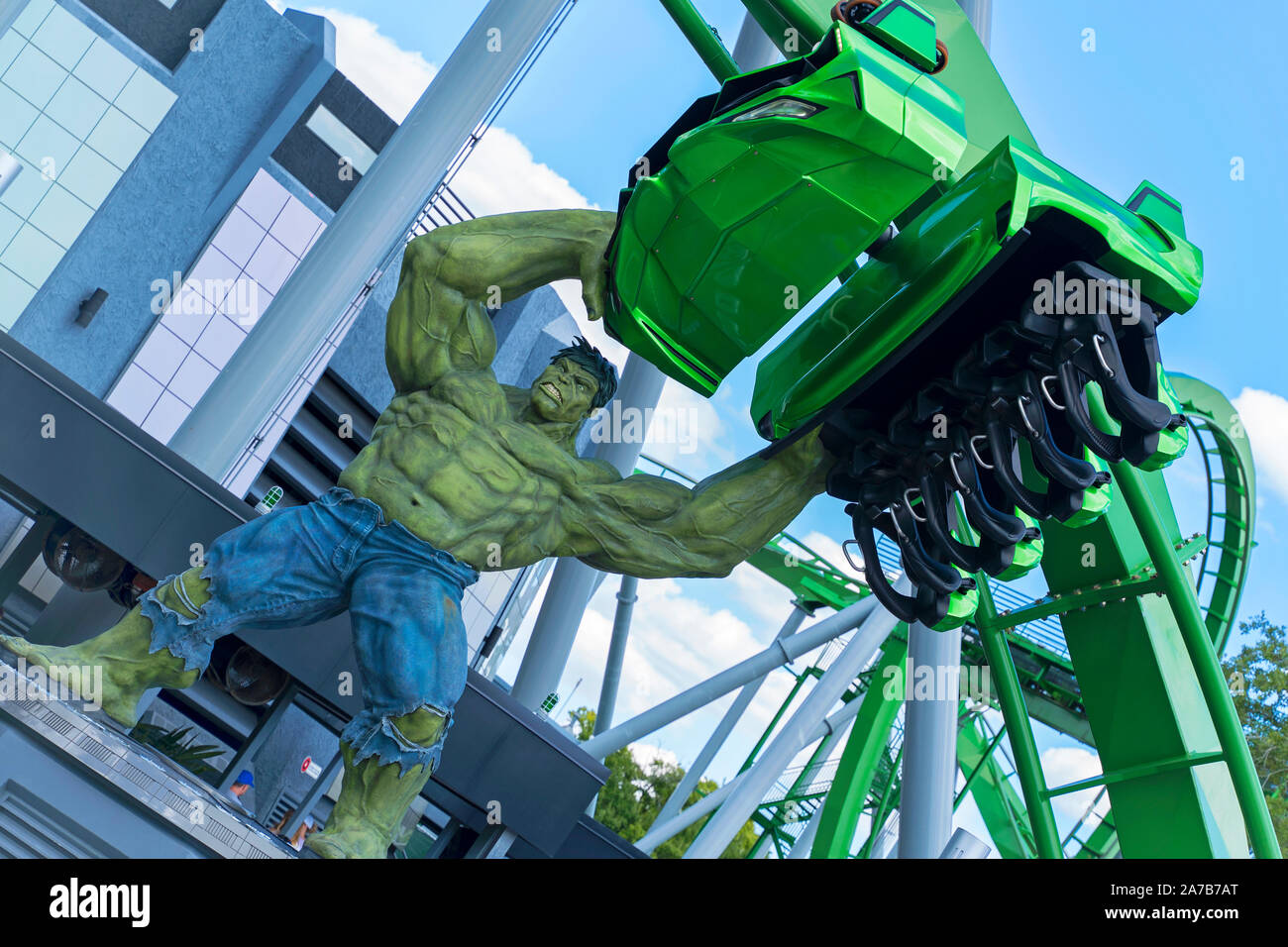 Incredible Hulk roller coaster ride, Isole di avventura, Universal Studios Orlando, Florida, Stati Uniti d'America Foto Stock