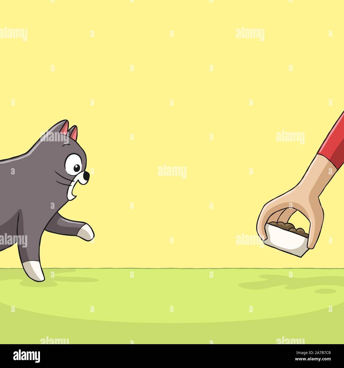 Il gatto è contento di cibo. Disegnata a mano illustrazione vettoriale con strati separati. Illustrazione Vettoriale Il gatto è contento di cibo. Disegnata a mano illustrazione vettoriale con strati separati. Illustrazione Vettoriale