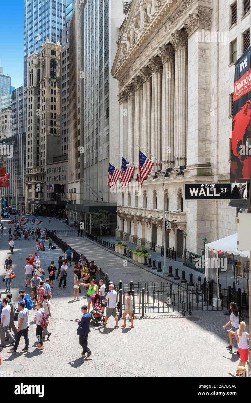 Famoso Wall Street e il New York Stock Exchange Foto Stock