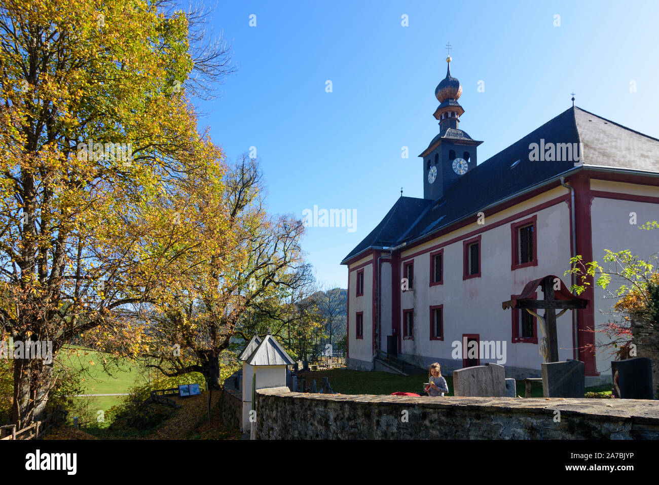 Sankt Lambrecht: Chiesa San Biagio in frazione San Blasen, parco naturale Zirbitzkogel-Grebenzen in Austria, Steiermark, Stiria, Murau-Murtal Foto Stock