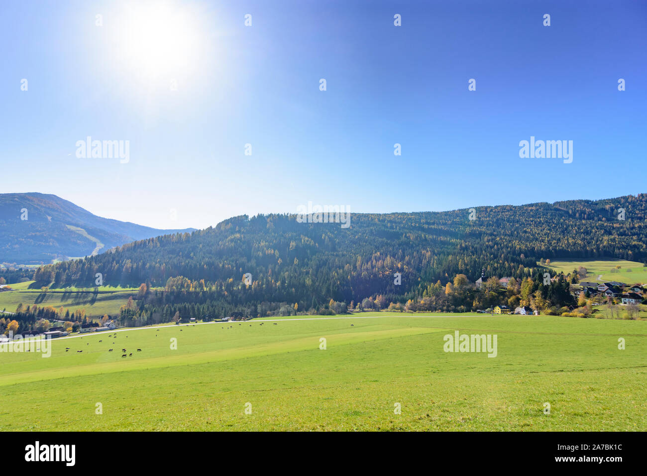 Sankt Lambrecht: Borgo San Blasen, parco naturale Zirbitzkogel-Grebenzen in Austria, Steiermark, Stiria, Murau-Murtal Foto Stock