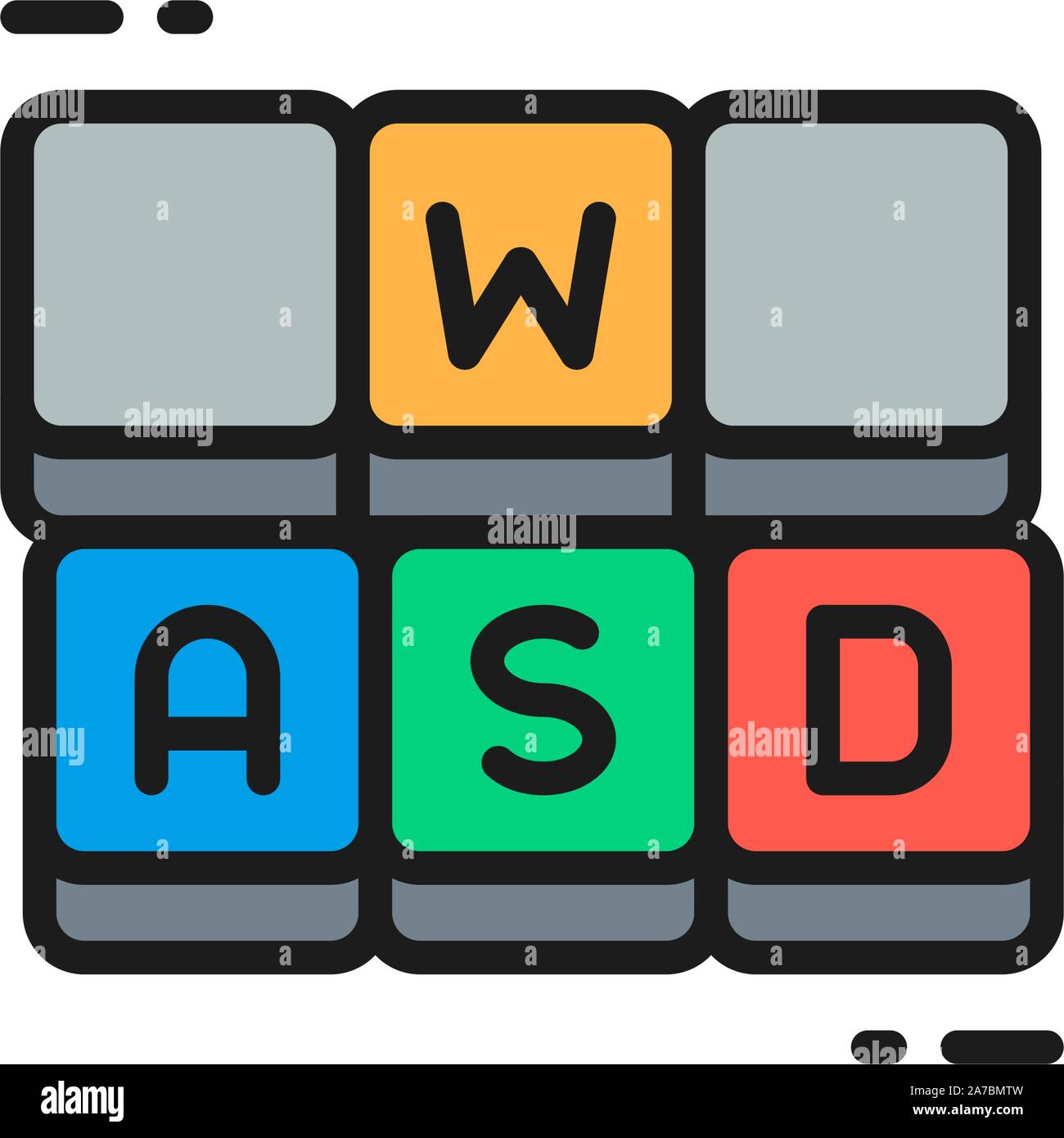 Tasti di scelta rapida della tastiera di gioco piatta linea colore icona. Illustrazione Vettoriale