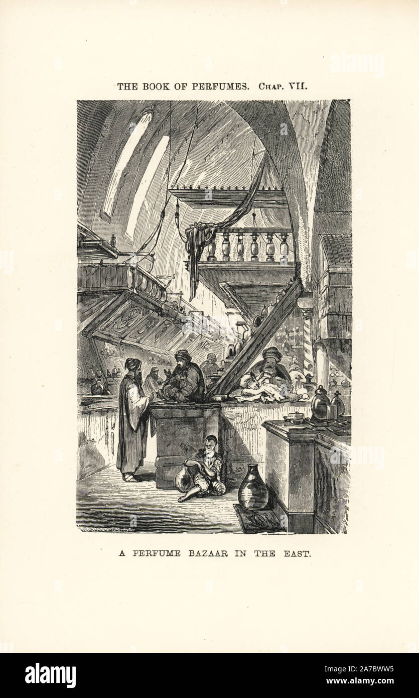Un profumo bazaar nel medio oriente. Xilografia incisione di Lambert da Eugene Rimmel è il libro dei profumi, Londra, Chapman e Hall, 1865. Foto Stock