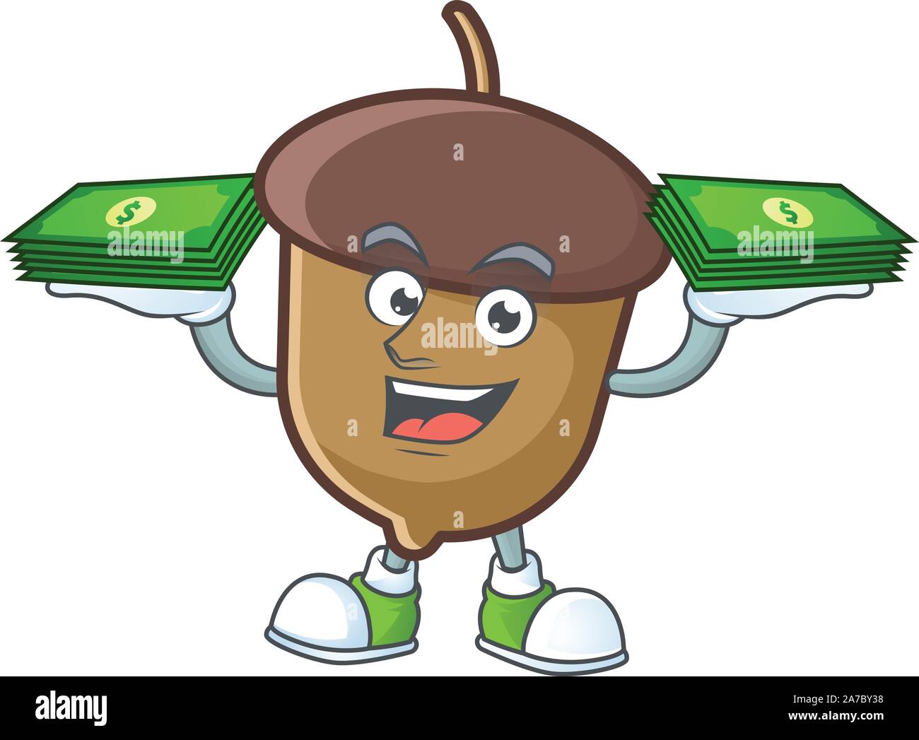 Carino acorn con carattere design mascotte detenere fondi Illustrazione Vettoriale