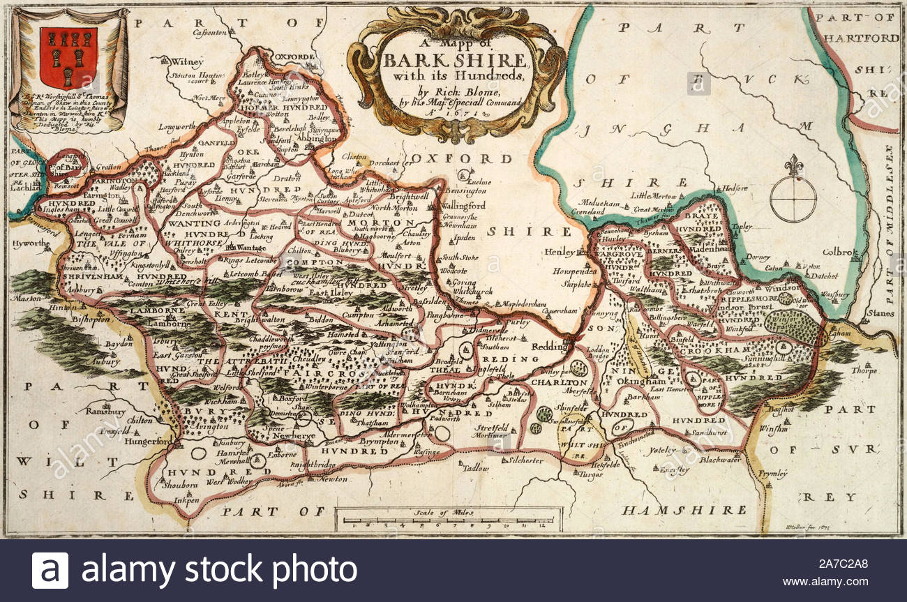 Mappa d'epoca del Berkshire, Inghilterra, incisione dell'incisore boemo Wenceslaus Hollar del 1600 Foto Stock