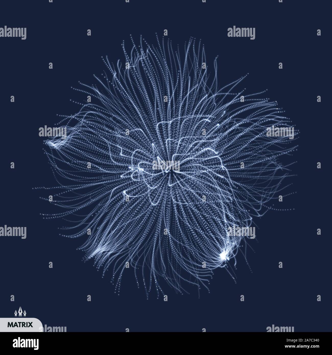 Array con particelle di dinamica. 3d la tecnologia avveniristica stile. Abstract background. Illustrazione Vettoriale. Illustrazione Vettoriale