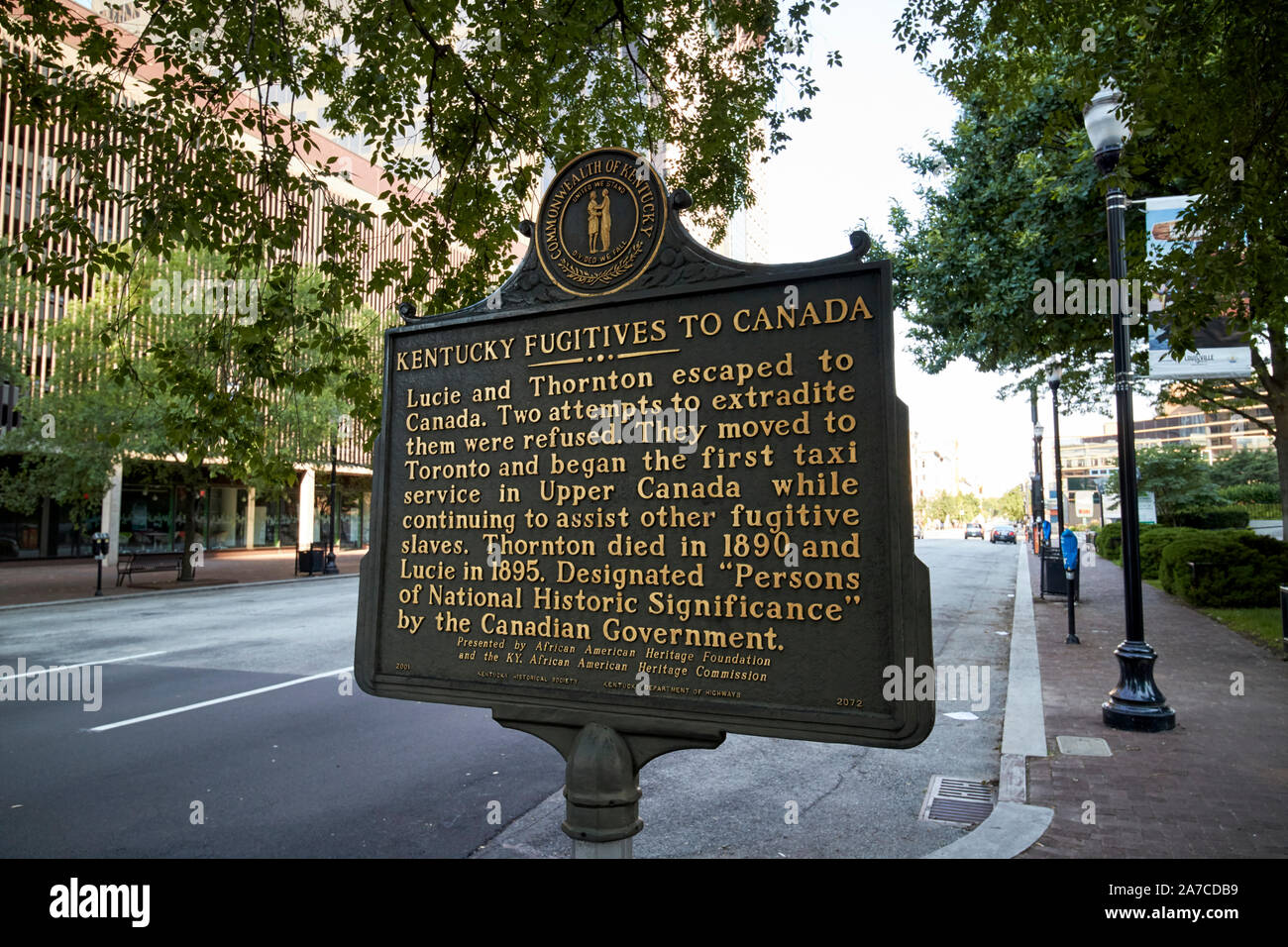 Kentucky latitanti in Canada lucie e thornton storico marcatore di placca nel centro di Louisville kentucky NEGLI STATI UNITI Foto Stock