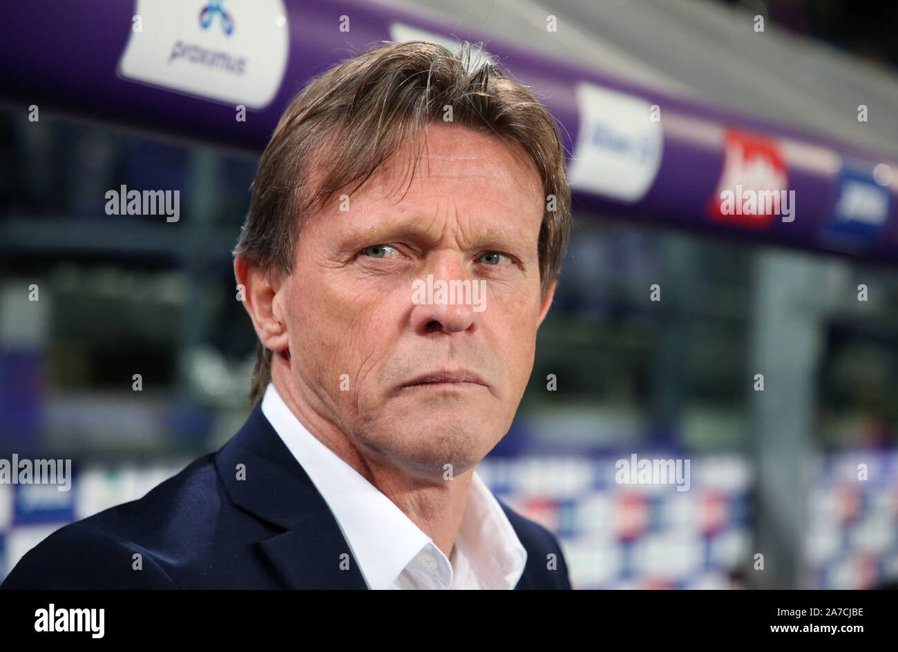 Bruxelles, Belgio - 31 ottobre: Frank Vercauteren, allenatore di Anderlecht, durante la Jupiler Pro League Match Day 13 tra RSC Anderlecht e KAA Gent, il 31 ottobre 2019 a Bruxelles, in Belgio. (Foto di Vincent Van Doornick/Isosport) Foto Stock