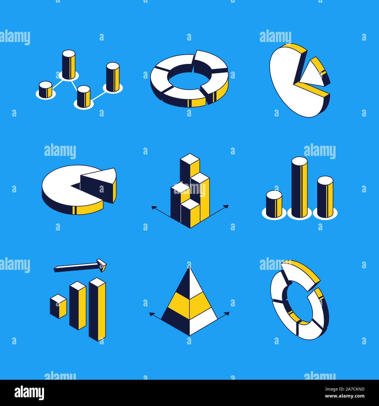 Grafici e diagrammi - vettore isometrica Icone impostato Illustrazione Vettoriale