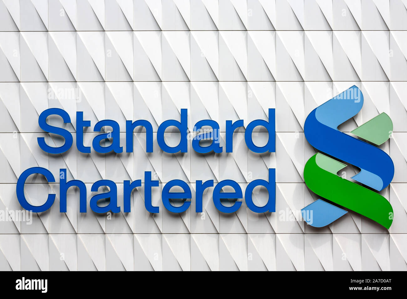 Standard Chartered Bank il quartier generale regionale edificio nel centro di Hong Kong. Foto Stock