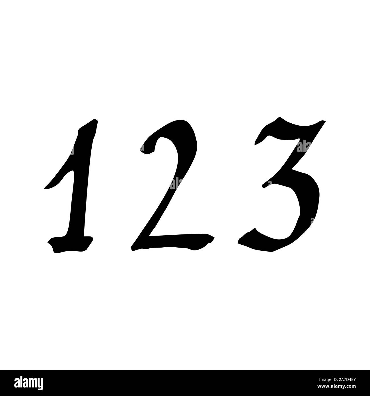 Disegnata a mano i numeri 1 2 3. Scritte fatte da inchiostro della penna. Vettore illustrazione di calligrafia isolati su sfondo bianco. Tipografia per striscioni, badge, cartolina, t-shirt, stampe poster pubblicitari. EPS10 Illustrazione Vettoriale