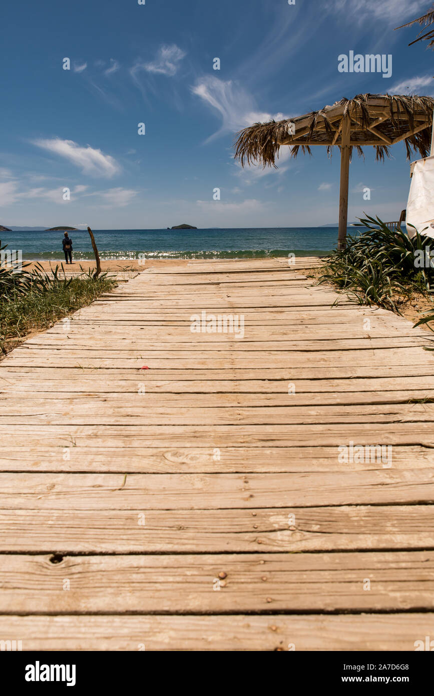 Agios Petros spiaggia di Andros isola in una giornata di sole, Cicladi Grecia Foto Stock