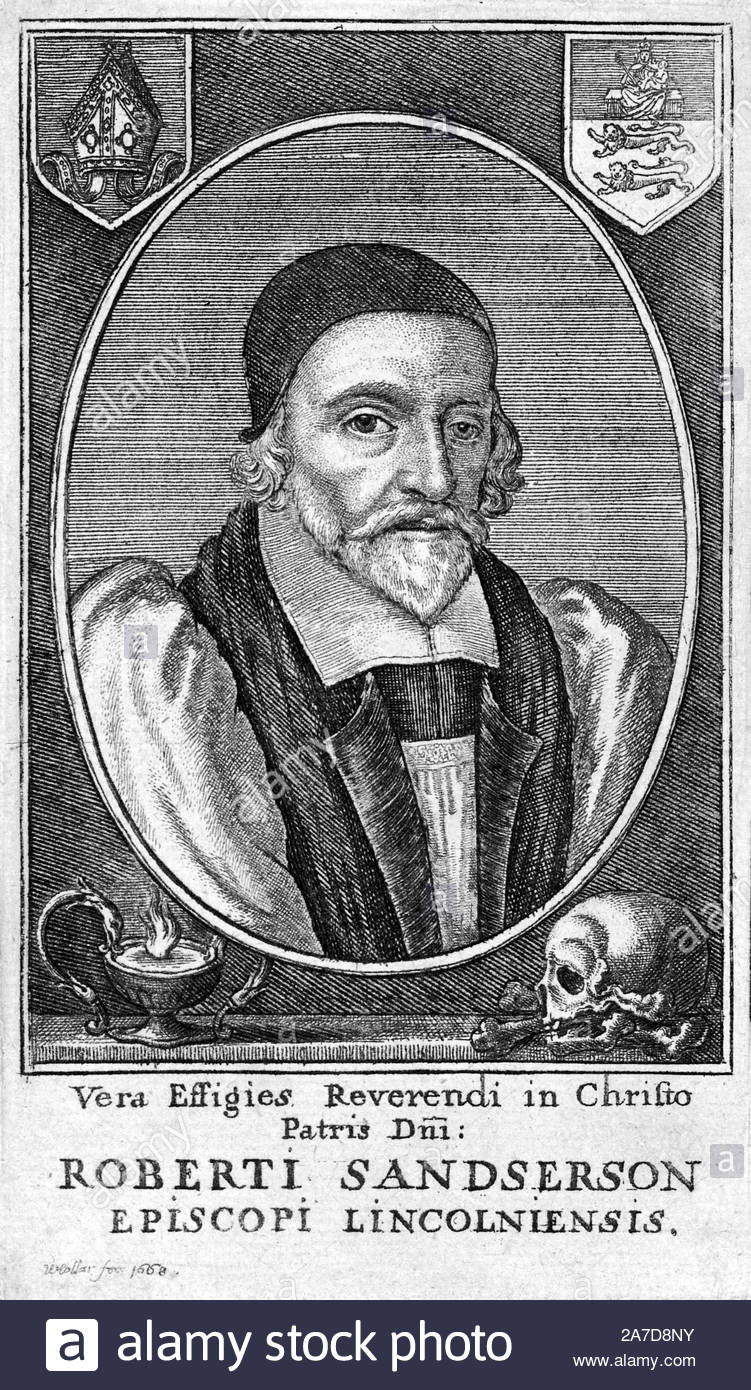 Il diritto del Reverendo Robert Sanderson ritratto, 1587 - 1663, era un inglese un teologo e Vescovo di Lincoln, di attacco da incisore boemo Wenceslaus Hollar da 1600s Foto Stock