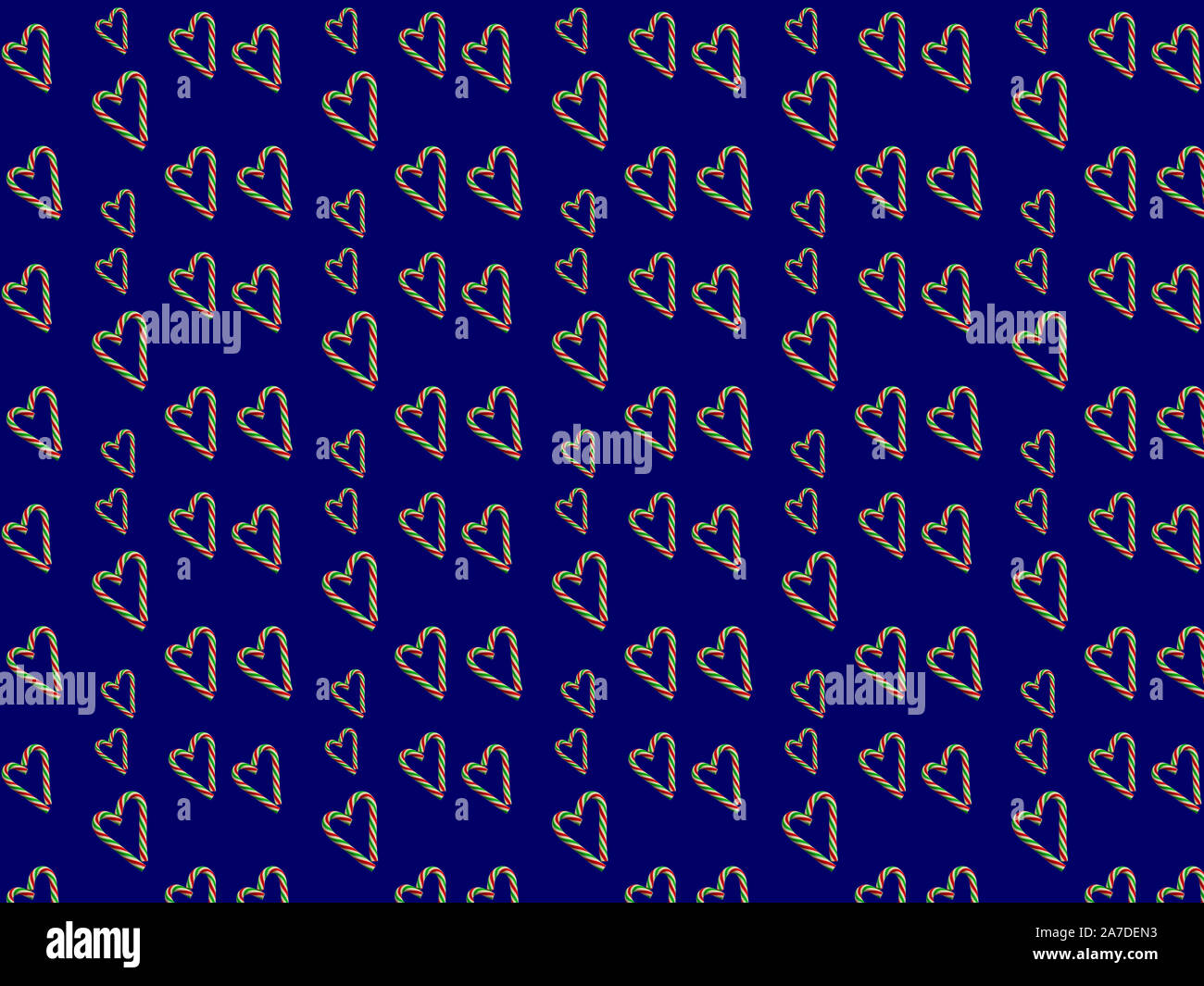 Piccoli cuori da natale caramelle su uno sfondo blu. Seamless pattern carta di avvolgimento concetto, sfondo, tessuto pattern. Foto Stock