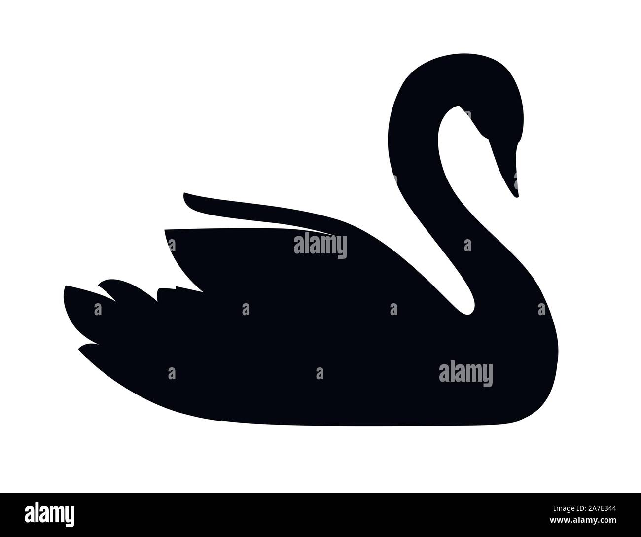 Black Swan silhouette più grande di volo di uccello di nuotare in acqua cartoon animale piatto design illustrazione vettoriale isolati su sfondo bianco. Illustrazione Vettoriale