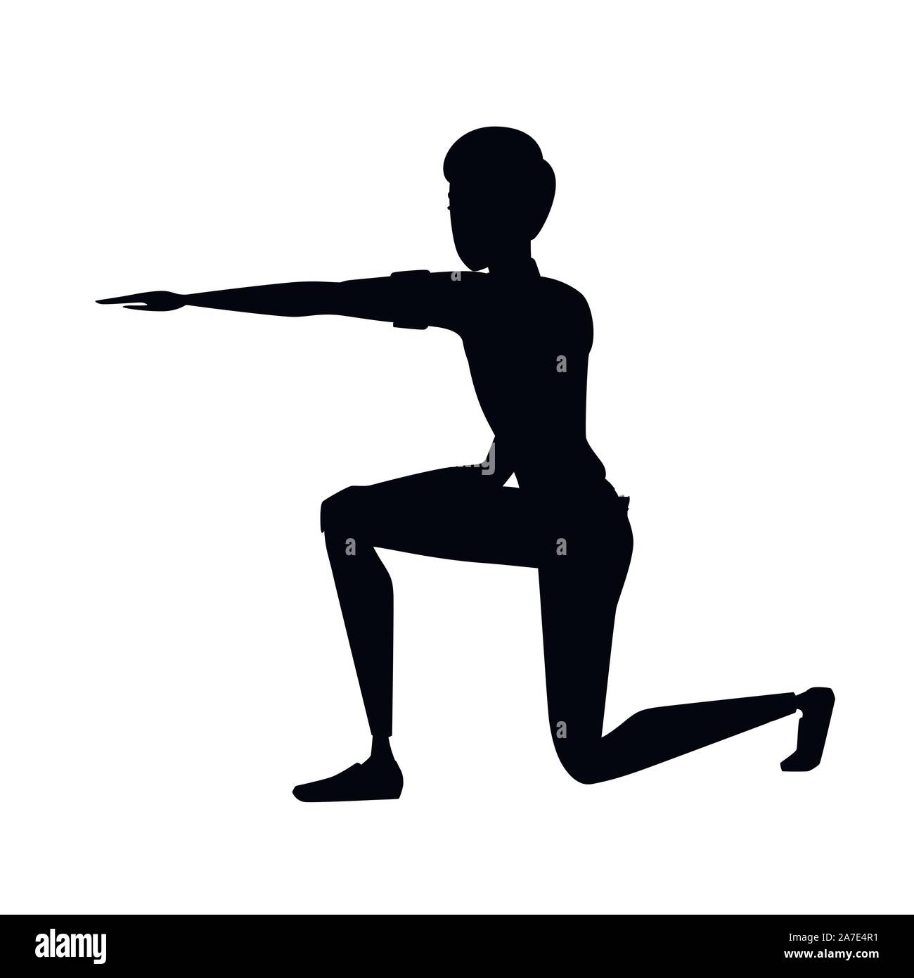 Silhouette nera uomo mostrano il modo con la mano un abbigliamento informale cartoon character design piatto illustrazione vettore isolato su sfondo bianco. Illustrazione Vettoriale