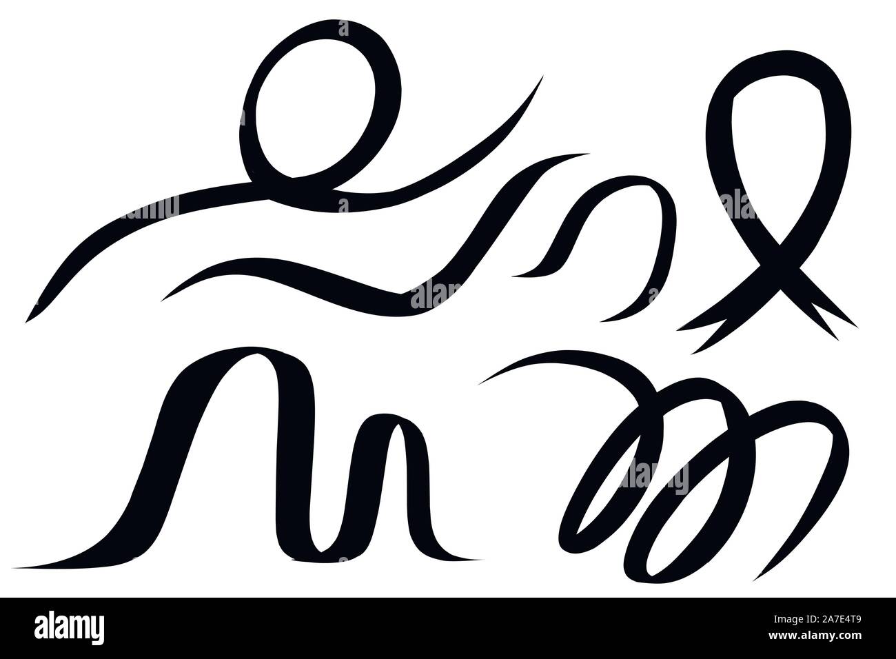 Silhouette nera set di nastro piatto illustrazione vettore isolato su sfondo bianco. Illustrazione Vettoriale