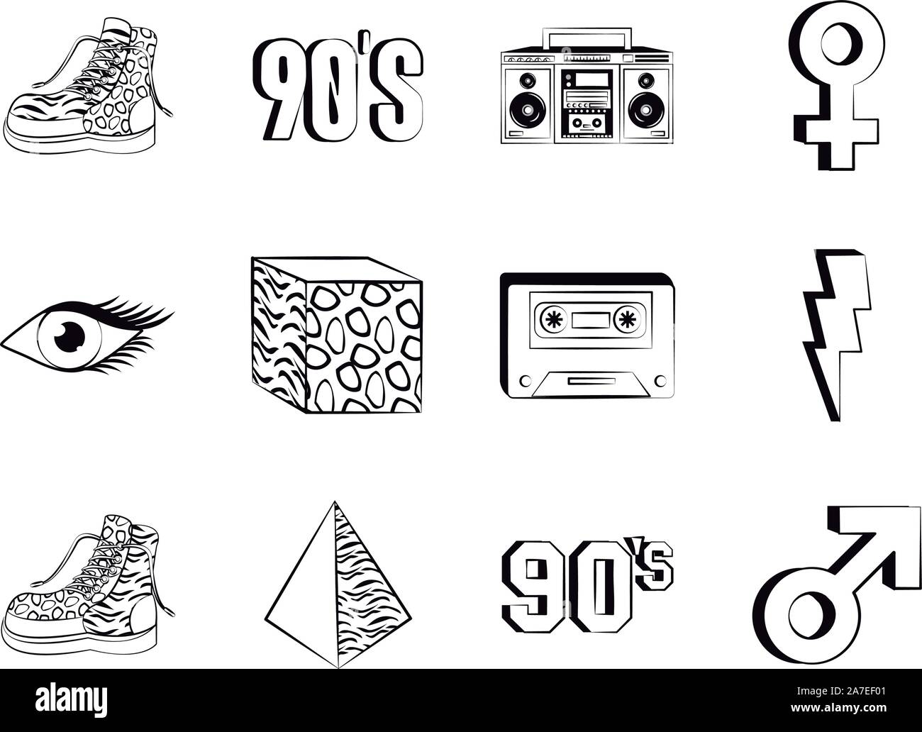 Bundle di novanta impostare le icone Illustrazione Vettoriale