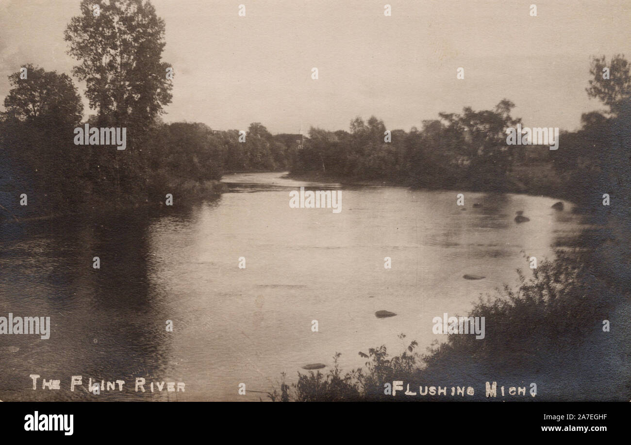 Fiume Flint, Flushing Michigan, vecchia cartolina Foto Stock