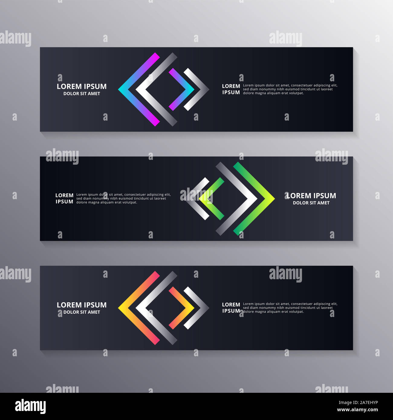 Business modello di pagina di intestazione, Layout sfondo scuro Design, Corporate web geometrica intestazione o piè di pagina in neon colore sfumatura template vettoriale Foto Stock