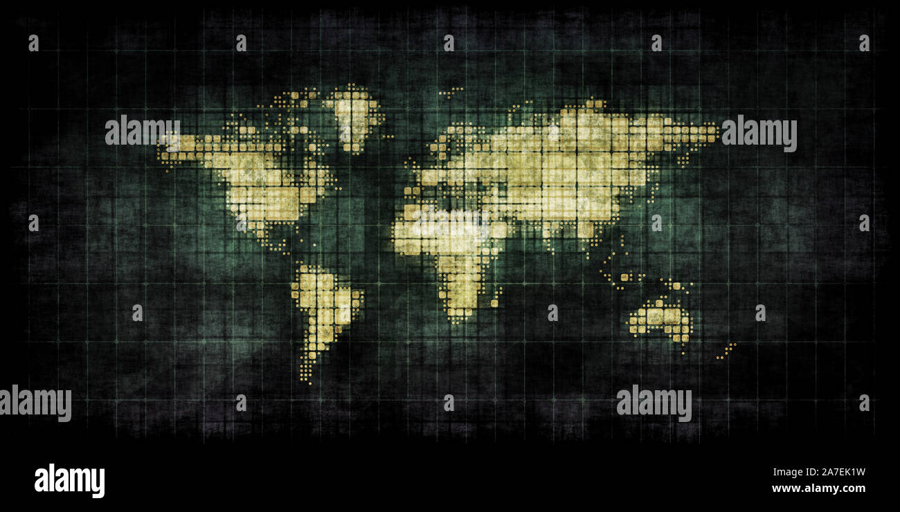 L'inquinamento globale con il mondo grunge di mappa concettuale Foto Stock