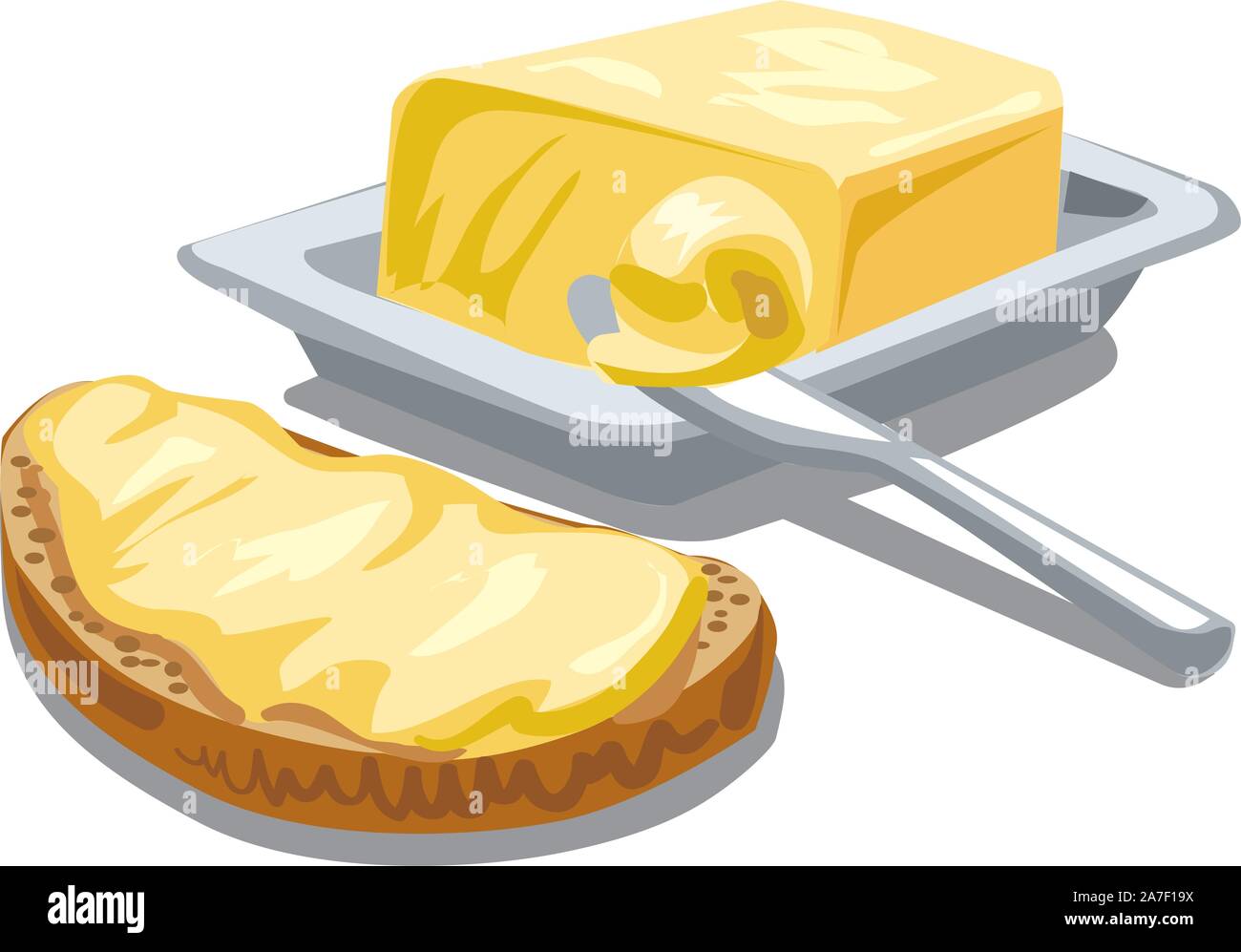 Illustrazione di diffusione di burro su fette di pane Illustrazione Vettoriale