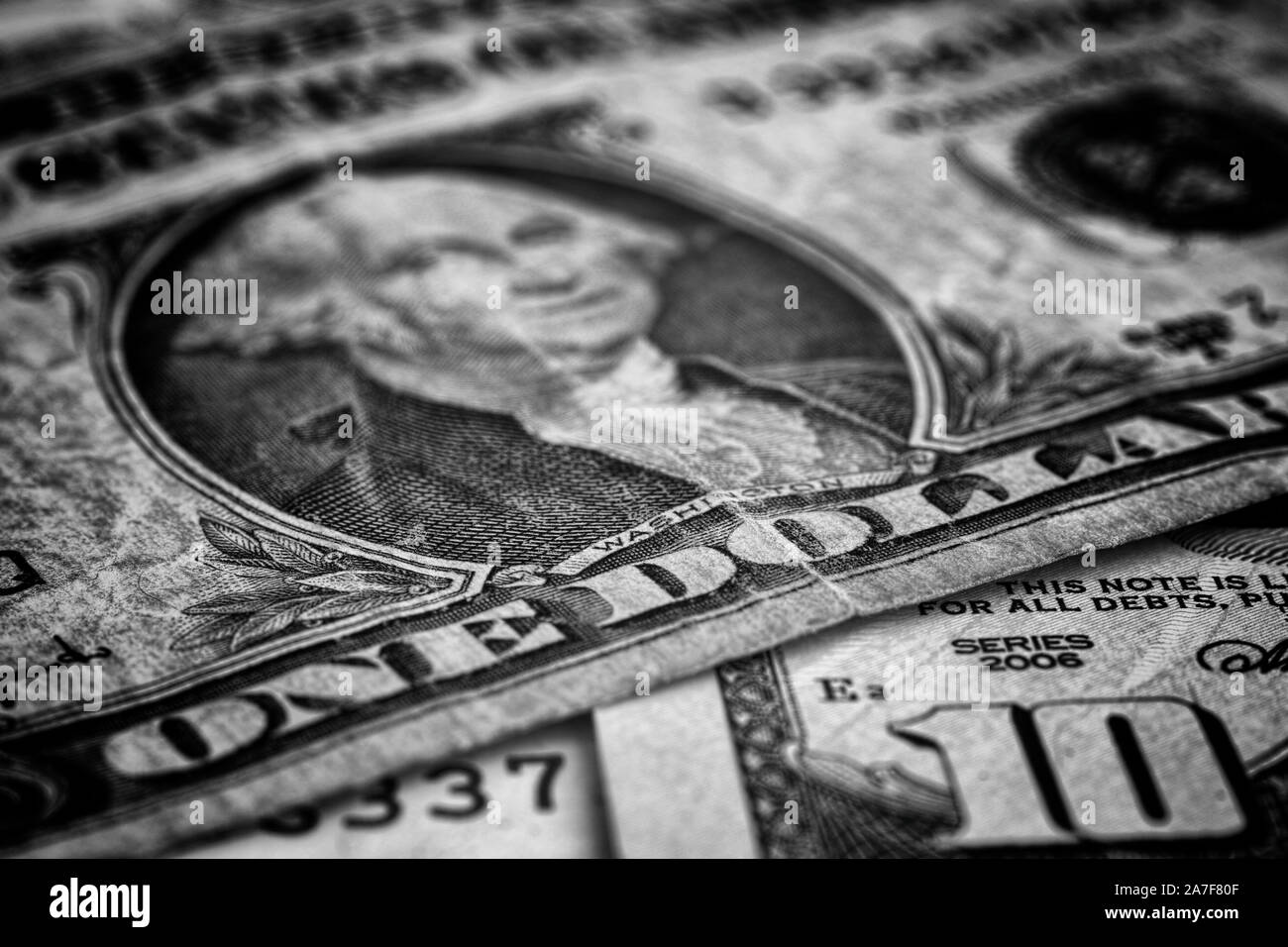 Dollari degli Stati Uniti. In bianco e nero. Close up. Foto Stock