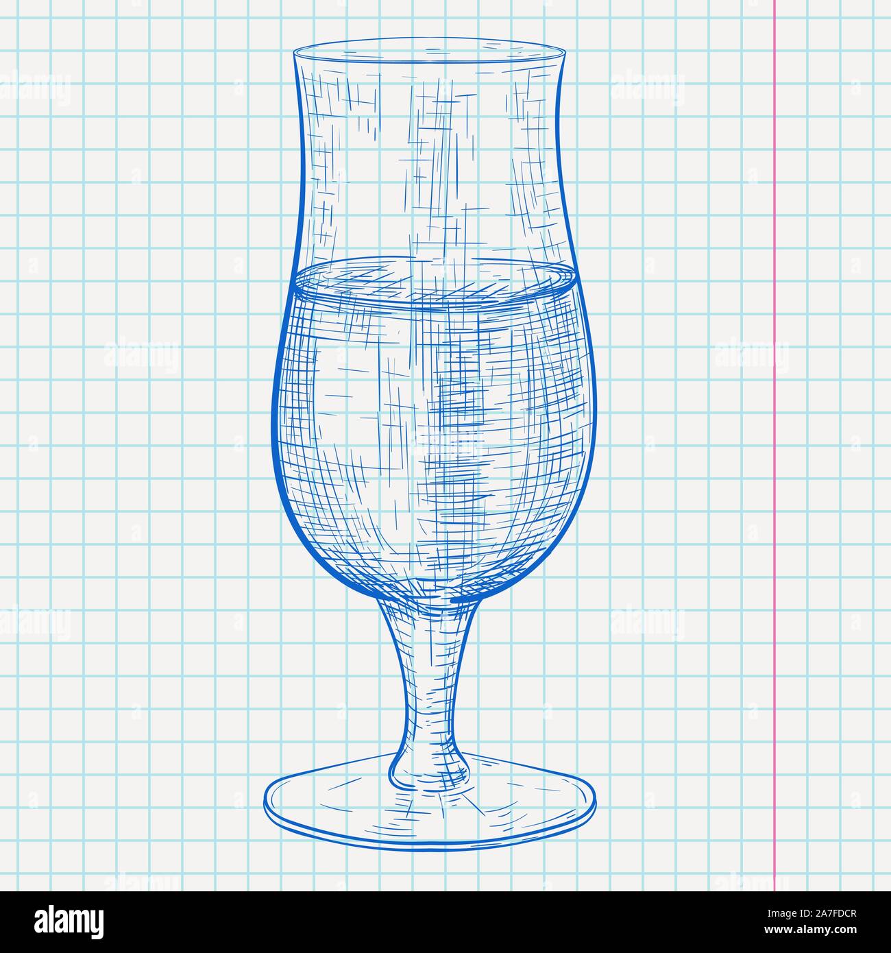 Bicchiere da birra. Disegnata a mano schizzo su carta rigata sfondo Illustrazione Vettoriale