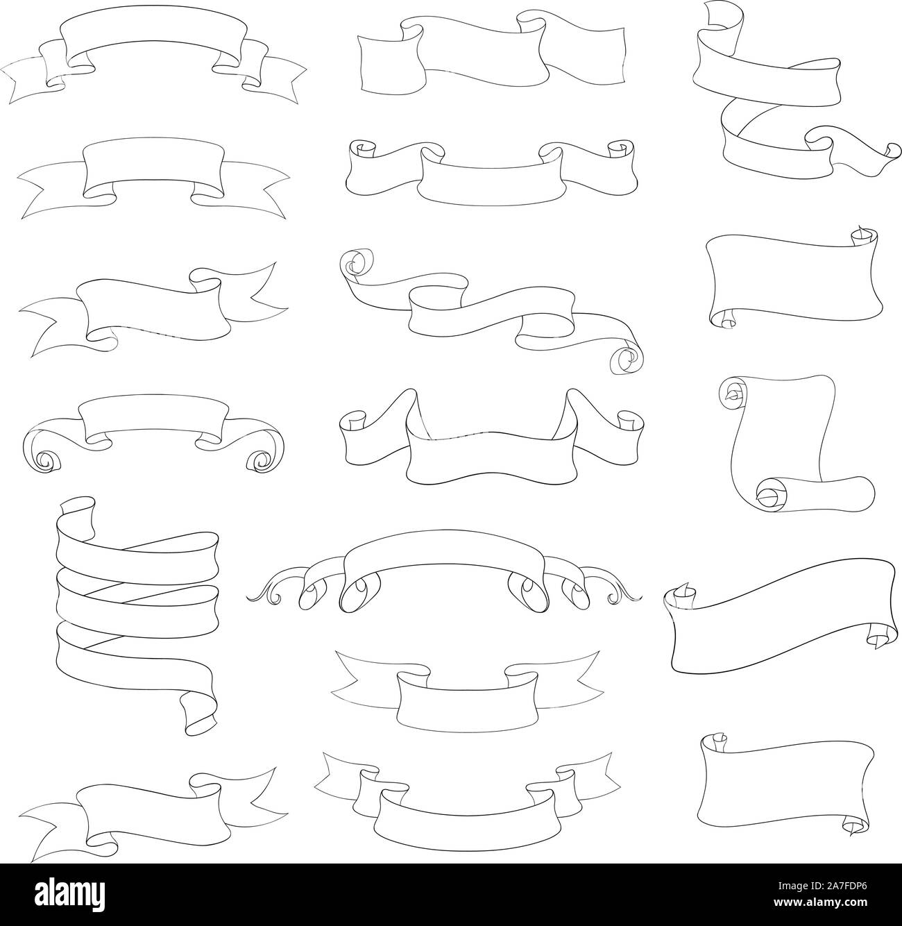 Nastro e la carta scorre. Profilo set di icone Illustrazione Vettoriale