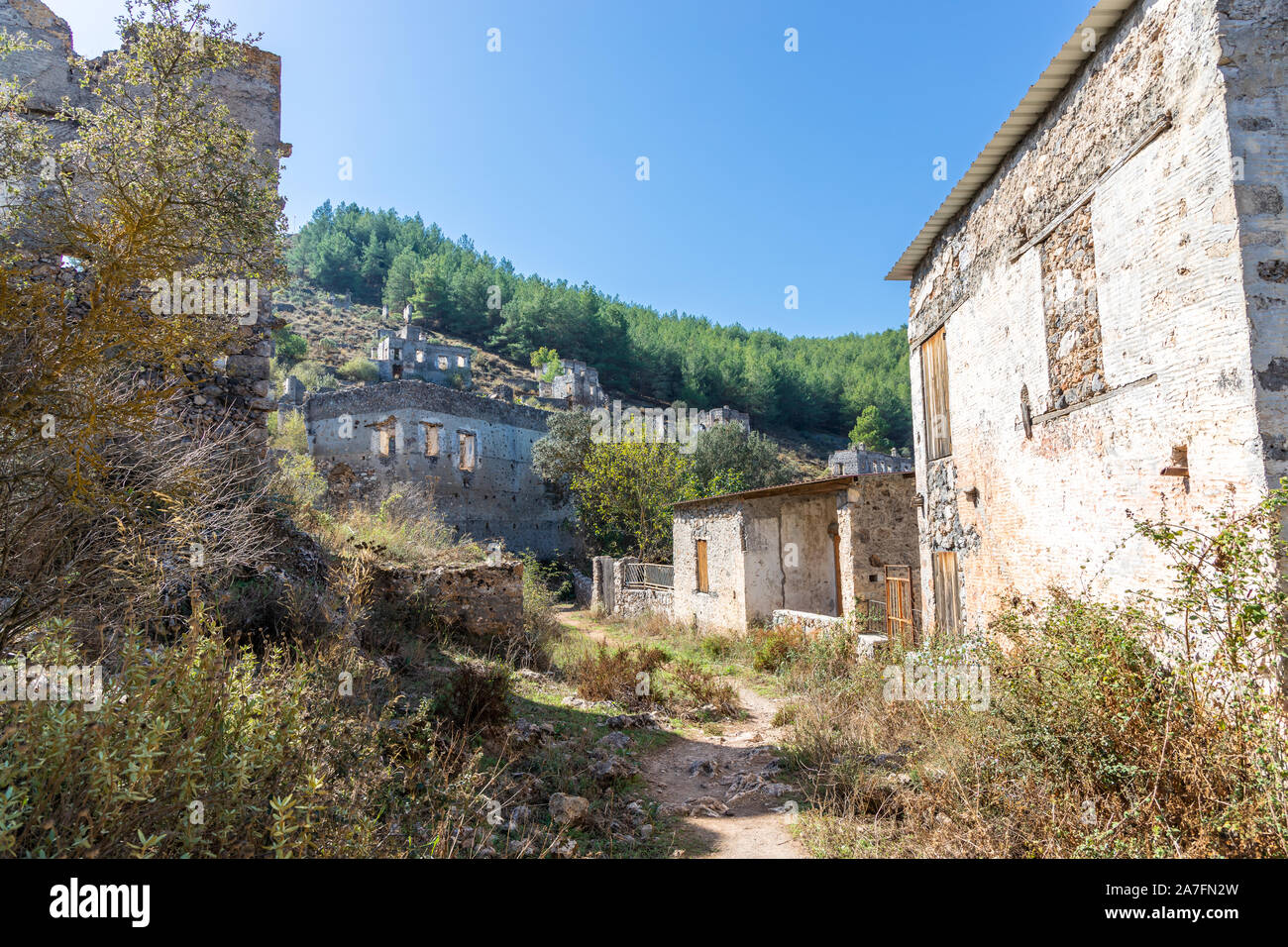 Villaggio fantasma di Kayakoy vicino a Fethiye nella Provincia di Mugla,Turchia. Foto Stock