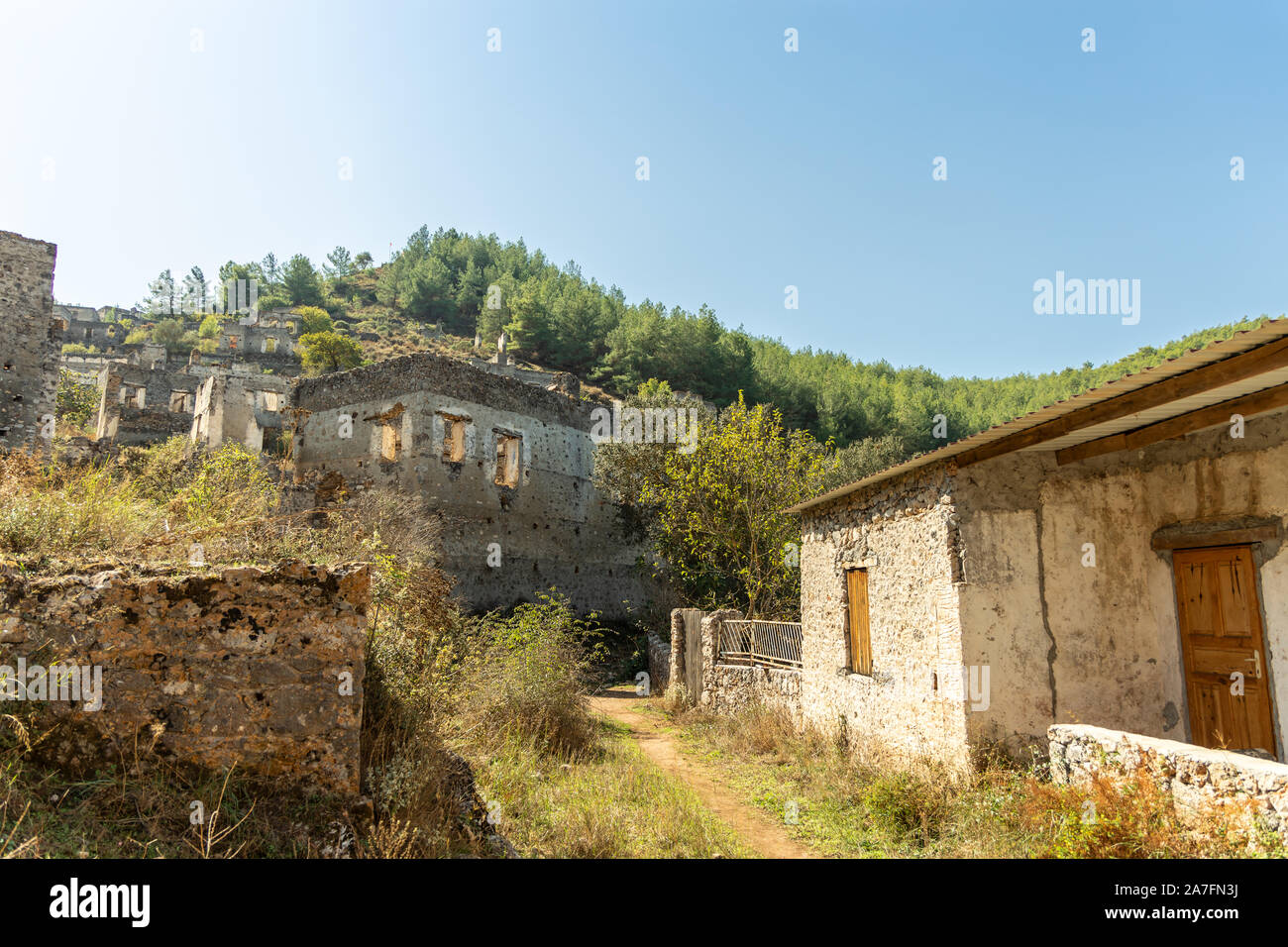 Villaggio fantasma di Kayakoy vicino a Fethiye nella Provincia di Mugla,Turchia. Foto Stock