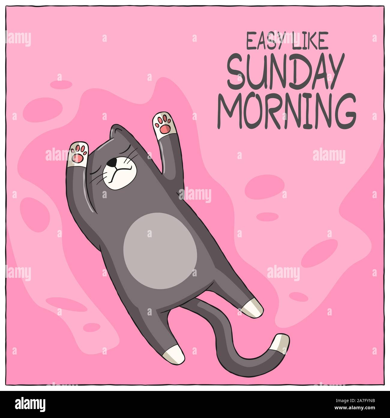 Facile come la domenica mattina. Sleeping cat. Il concept design. Disegnata a mano illustrazione vettoriale con strati separati. Illustrazione Vettoriale