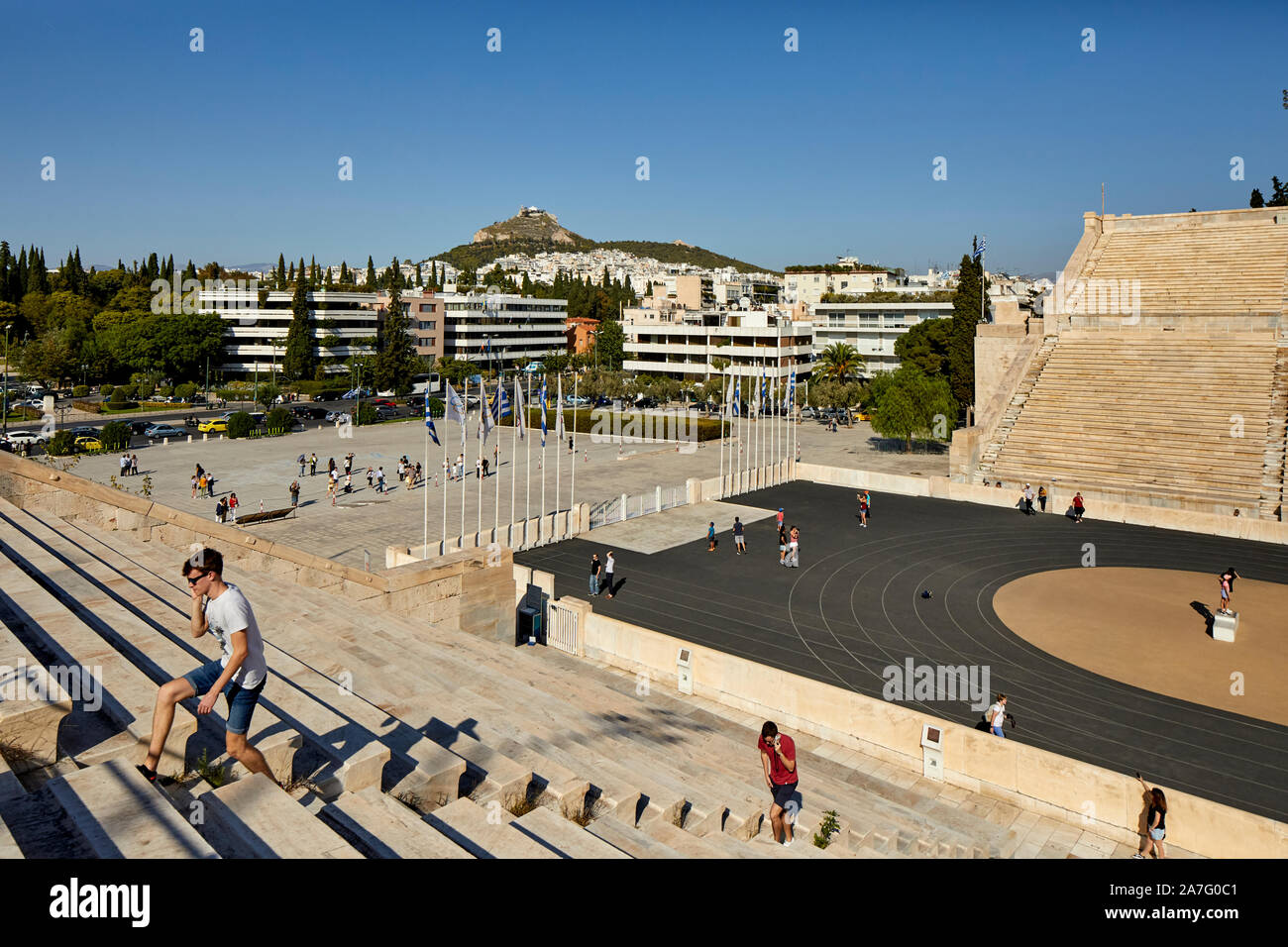 Atene capitale della Grecia la Panathenaic stadio Kallimarmaro o una delle principali attrazioni storiche di Atene, è il solo stadio al mondo Foto Stock