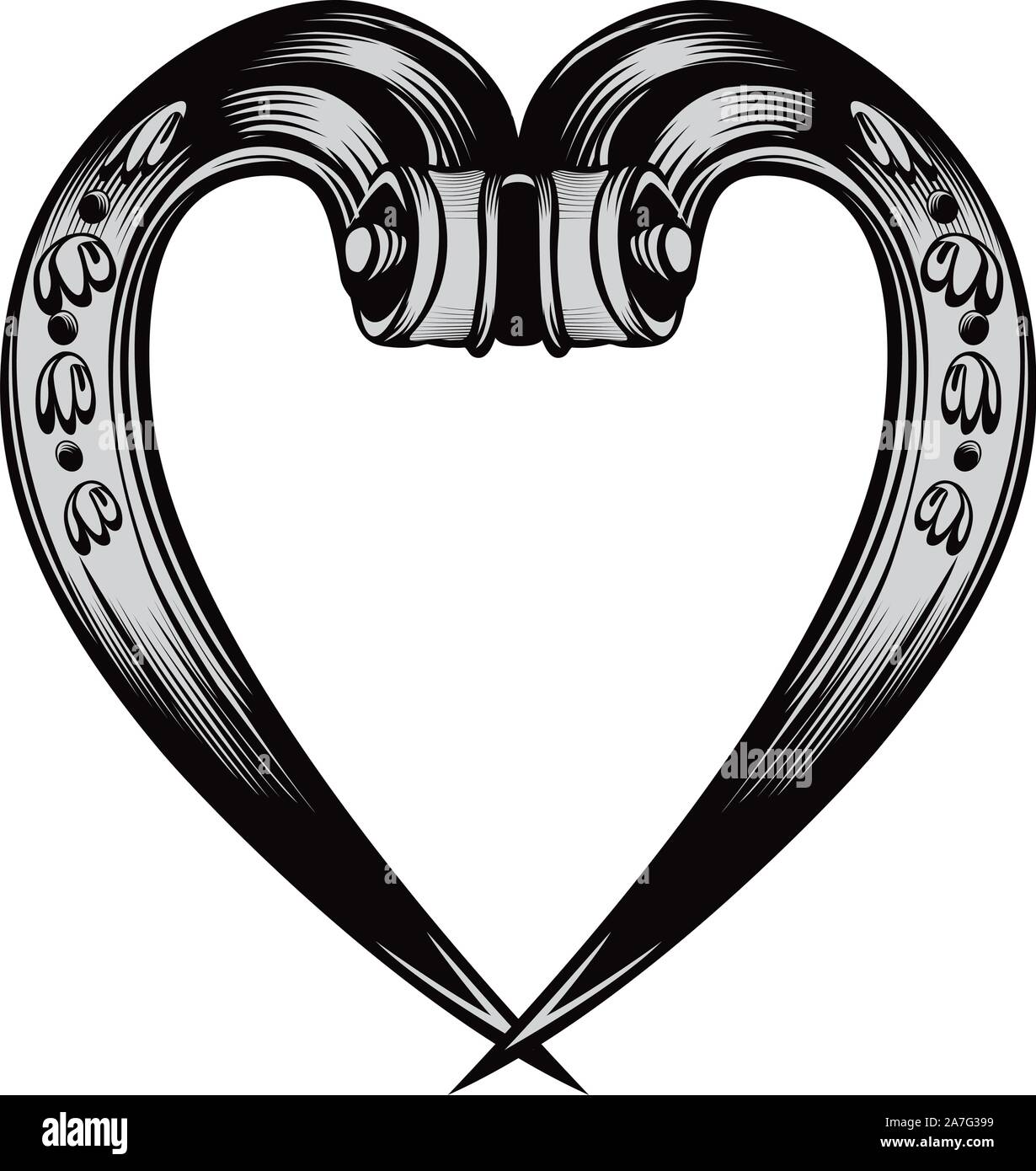 Antico cuore decorativo emblema Illustrazione Vettoriale