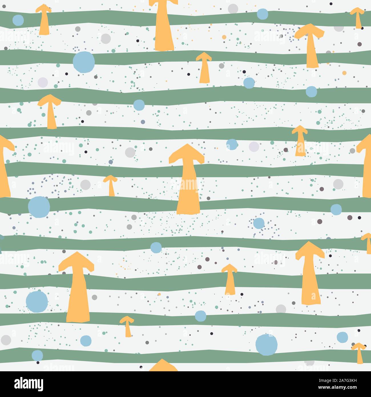 Carino Seamless Pattern con sfere colorate su carta sfondo con strisce. Disegnato a mano. illustrazione vettoriale. Illustrazione Vettoriale