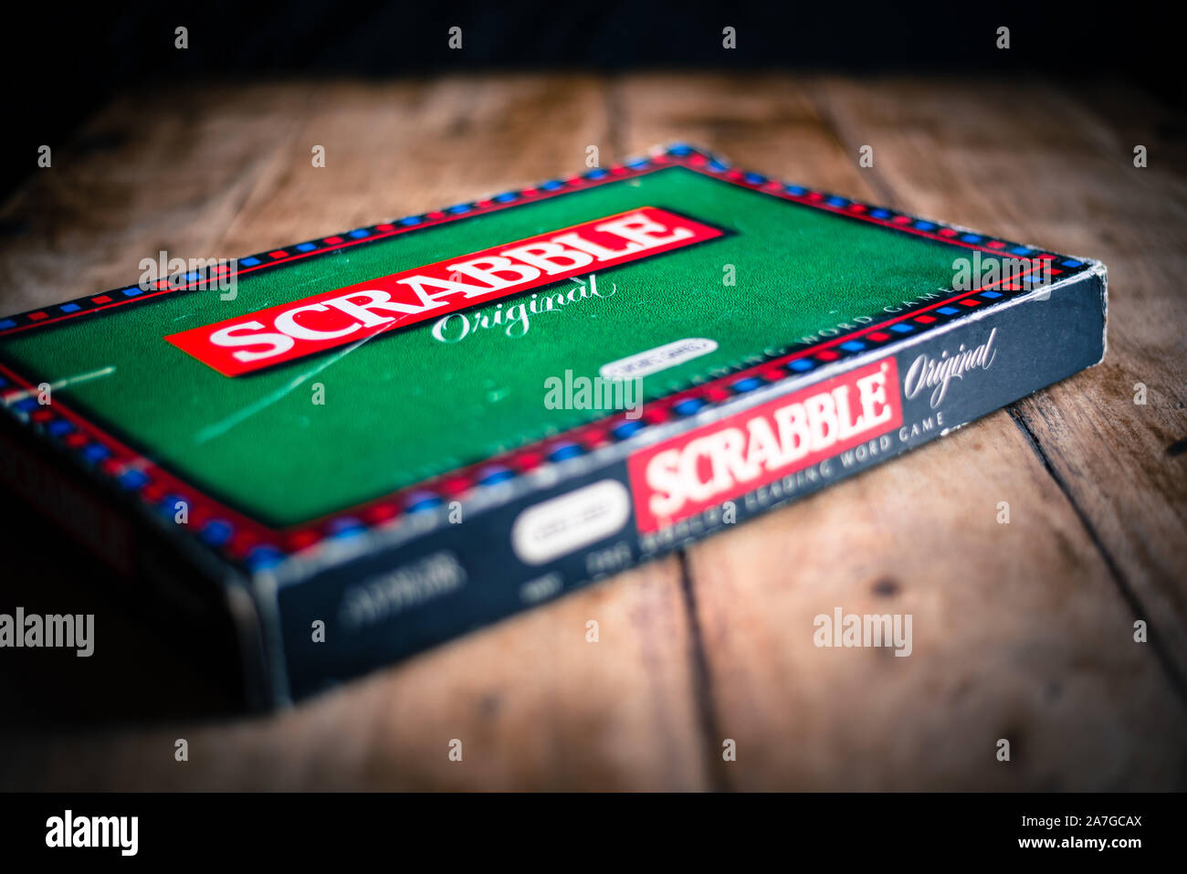 Perth, Scozia - 31 Ottobre 2019: scheda gioco SCRABBLE Foto Stock