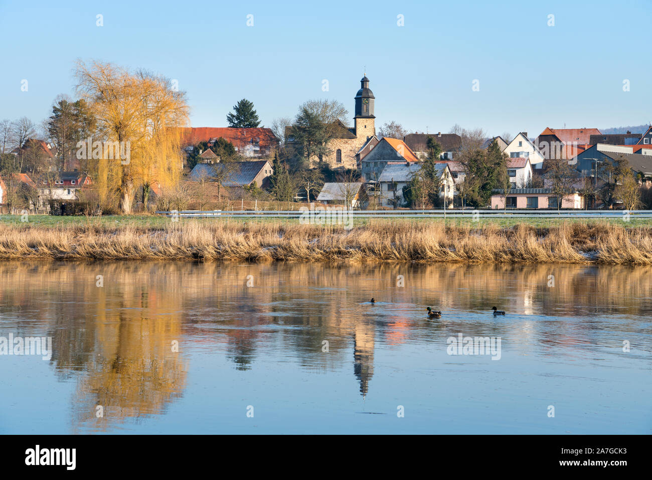 Lippoldsberg, Lippoldsberg Monastero, Superiore Valle Weser, Weser Uplands, Weserbergland, Hesse, Germania Foto Stock