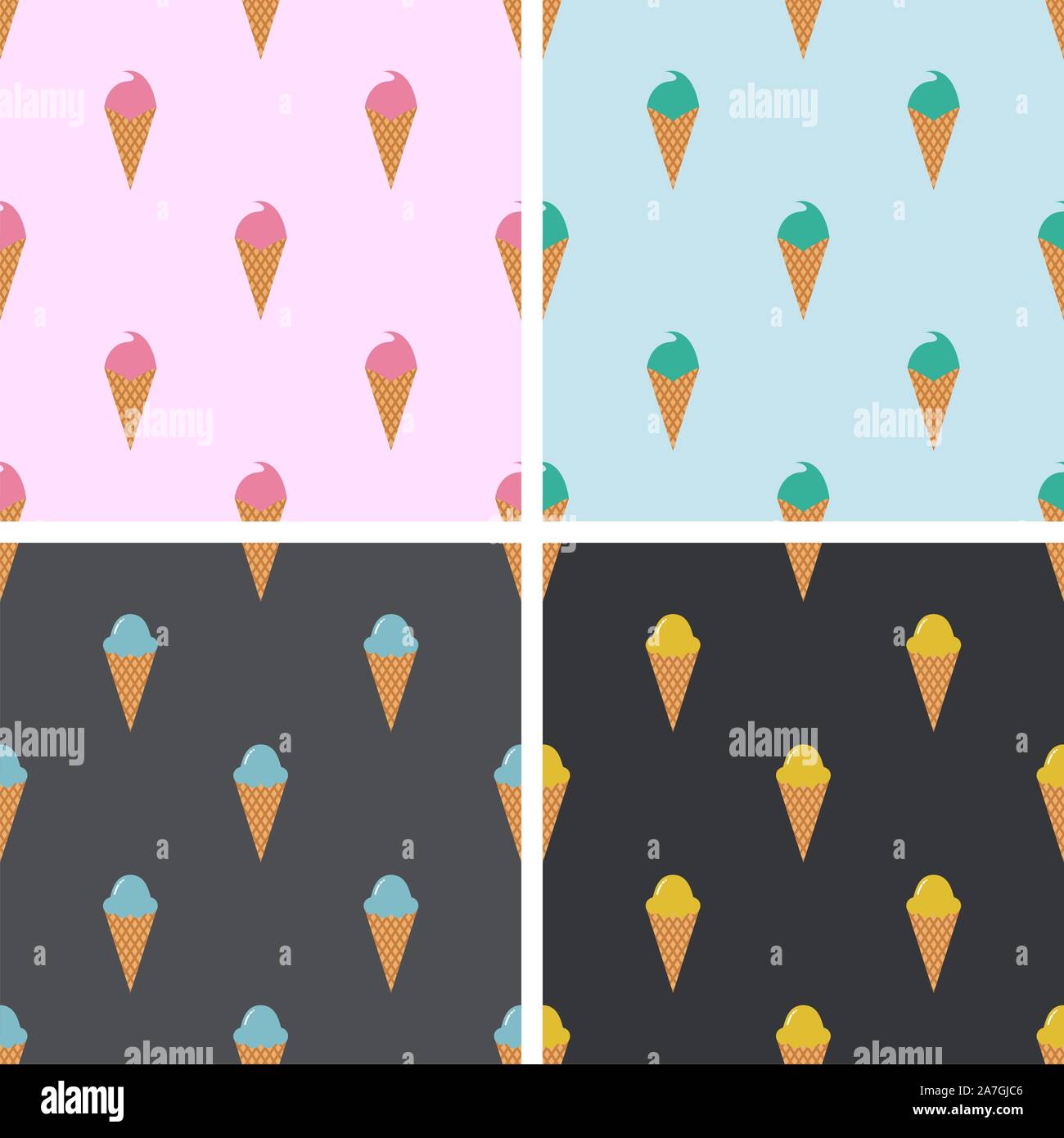Vettore modelli senza giunture con coni gelato. colorato sfondo cartoon con fetta coni gelato. gelato senza giunture di carta design avvolgente Illustrazione Vettoriale