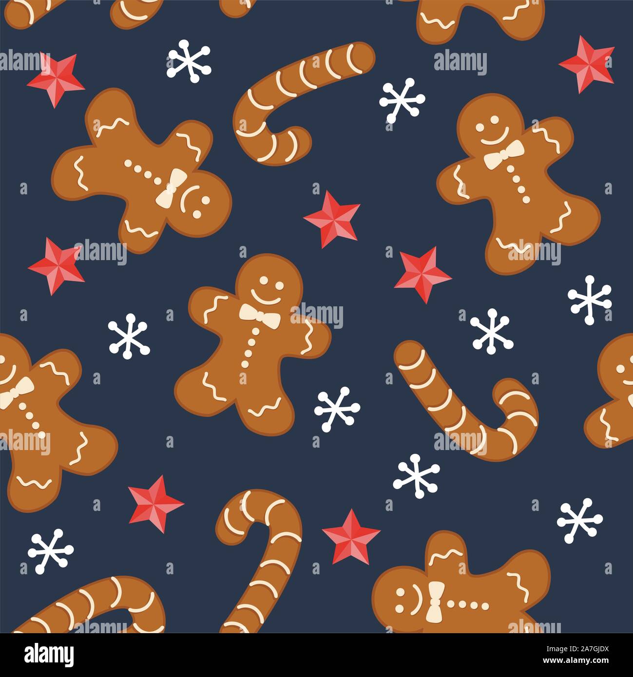 Vector seamless sfondo di Natale con gingerbread cookie, stelle e fiocchi di neve perfetta inverno pattern per buon Natale e felice anno nuovo i Illustrazione Vettoriale
