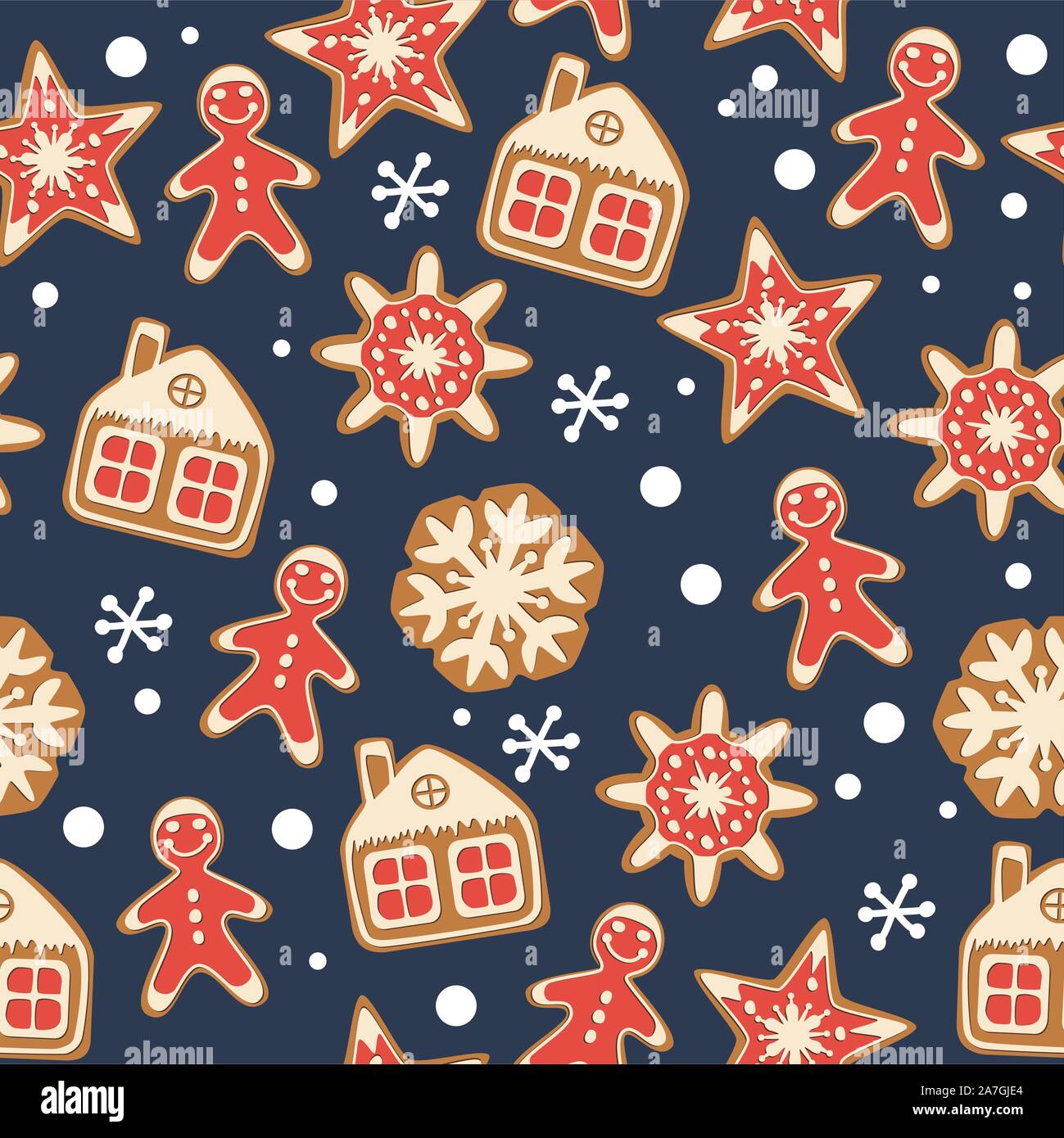 Vector seamless sfondo di Natale con gingerbread cookie. seamless pattern invernale di buon Natale e felice anno nuovo illustrazioni. gingerbr Illustrazione Vettoriale