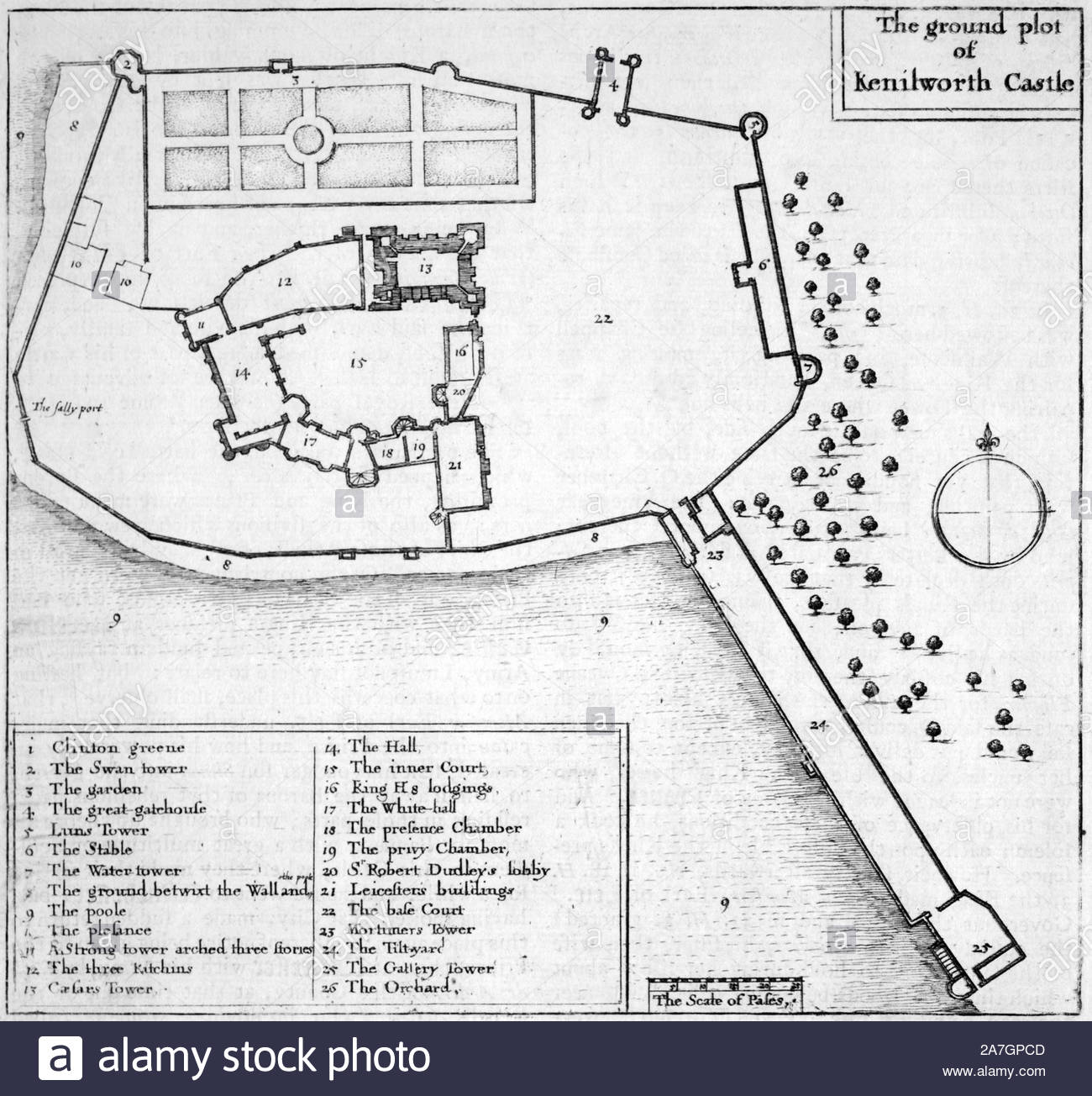 Il Castello di Kenilworth Warwickshire, attacco da incisore boemo Wenceslaus Hollar da 1600s Foto Stock