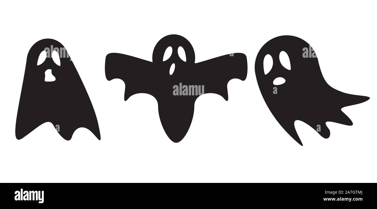 Icona di Ghost Cartoon carino carattere, halloween un logo o un simbolo, illustrazione vettoriale Illustrazione Vettoriale